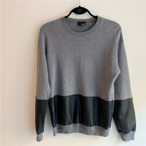 Aritzia Wilfred Free Sweater Faux Leather Panel Pullover Gray Black Size XS - Picture 9 of 10